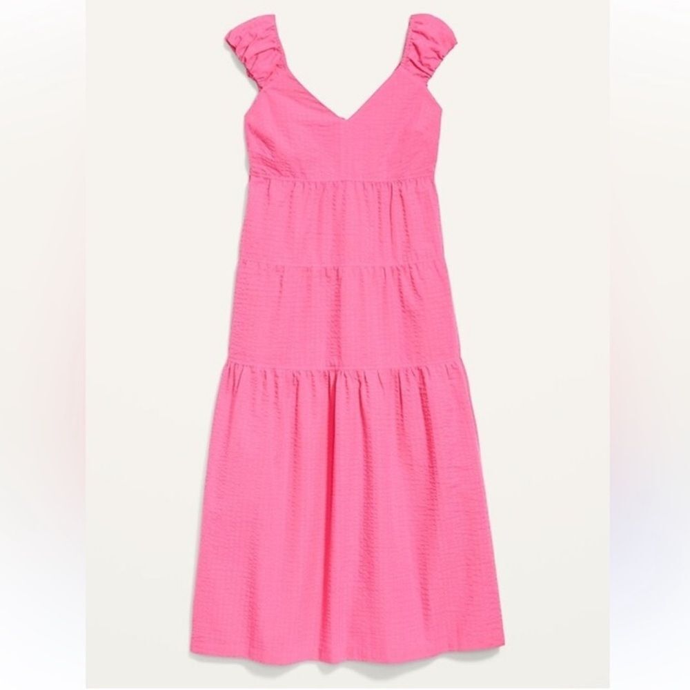 Old Navy Fit & Flare Tiered Seersucker All-Day Maxi Dress Small Tall